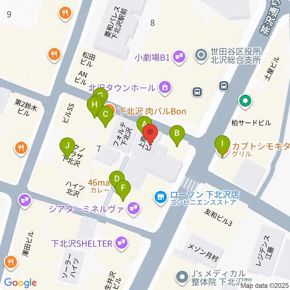 下北沢アンダーニース周辺のファミレス・ファーストフード一覧地図
