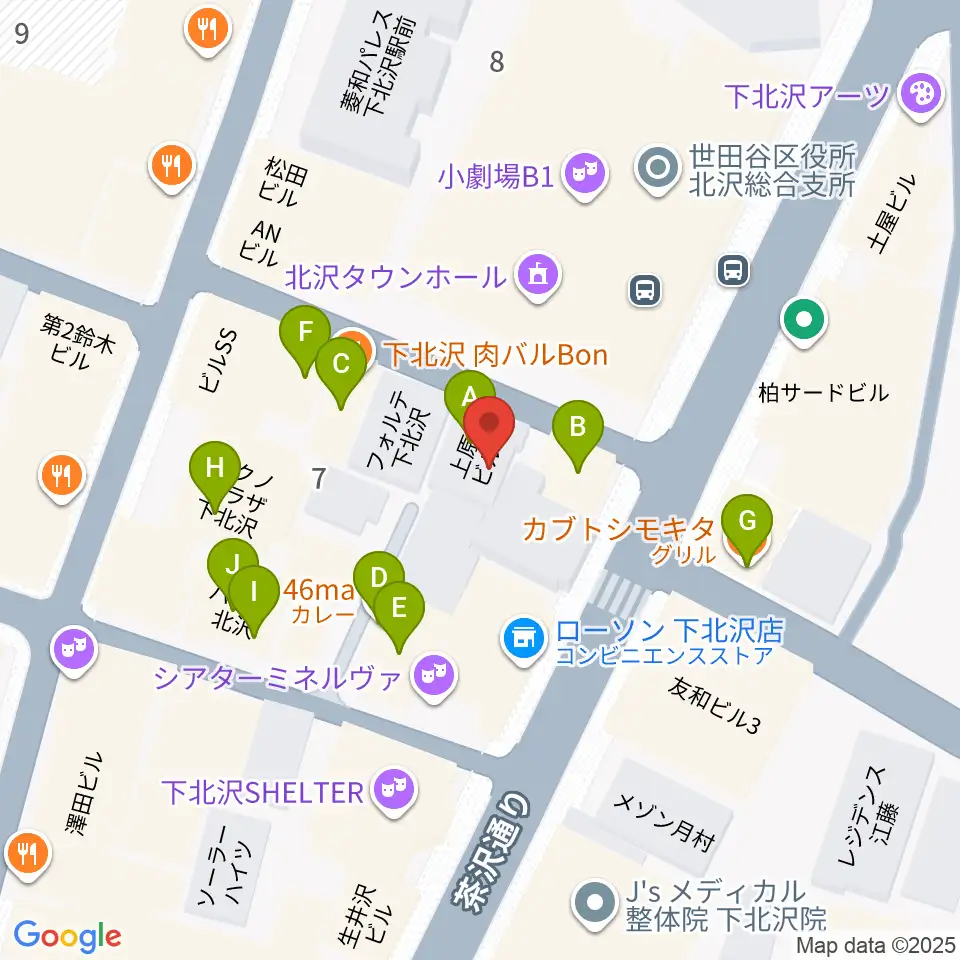 下北沢アンダーニース周辺のファミレス・ファーストフード一覧地図