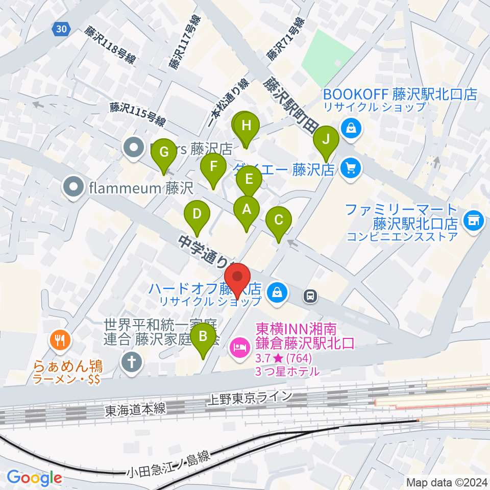 楽器屋BOW周辺のファミレス・ファーストフード一覧地図