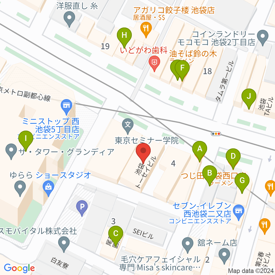 Beeボーカルスクール池袋本校周辺のファミレス・ファーストフード一覧地図