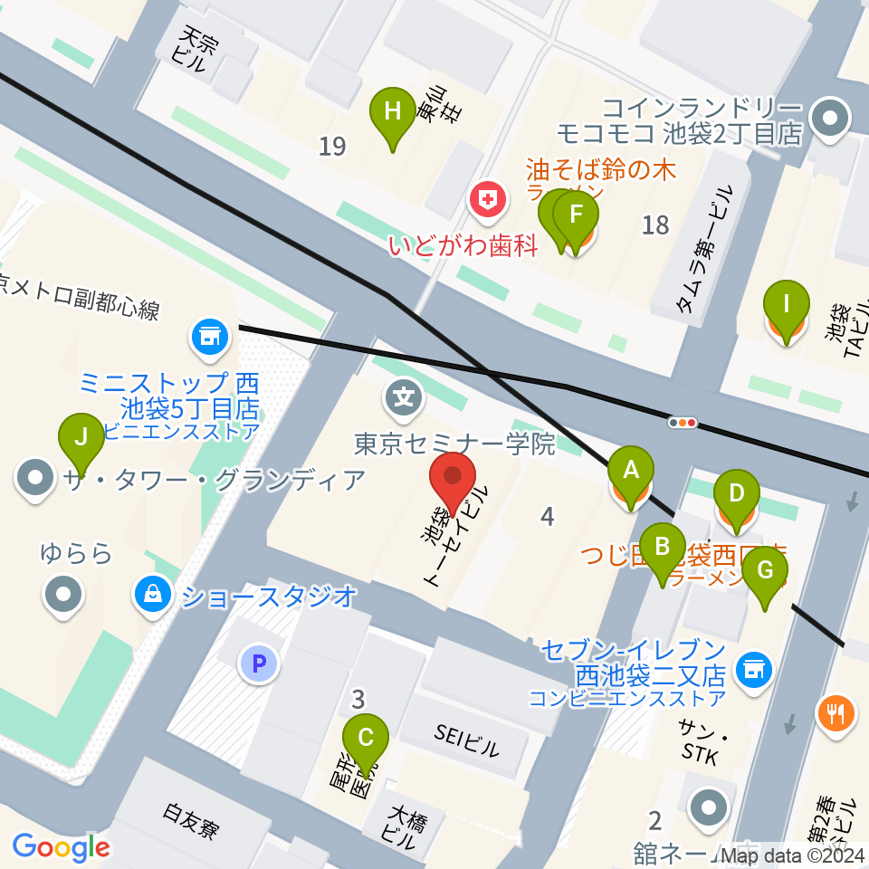 Beeボーカルスクール池袋本校周辺のファミレス・ファーストフード一覧地図