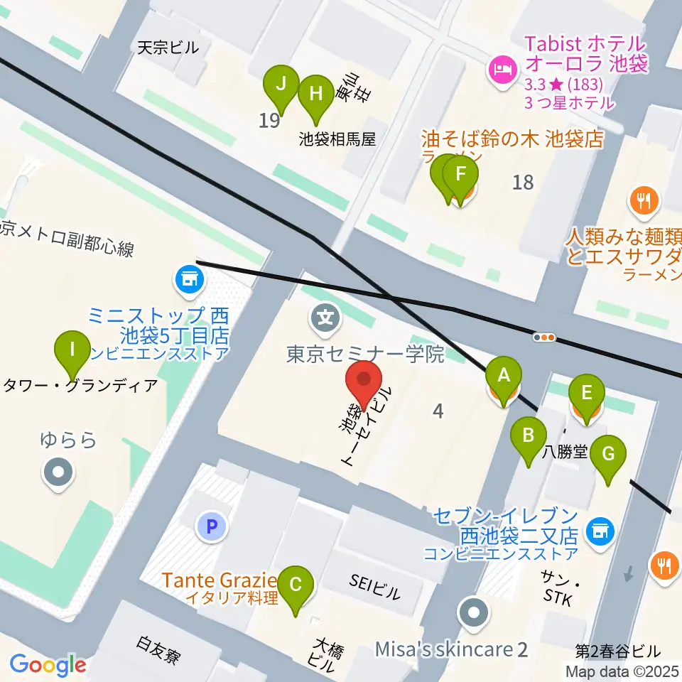 Beeボーカルスクール池袋本校周辺のファミレス・ファーストフード一覧地図