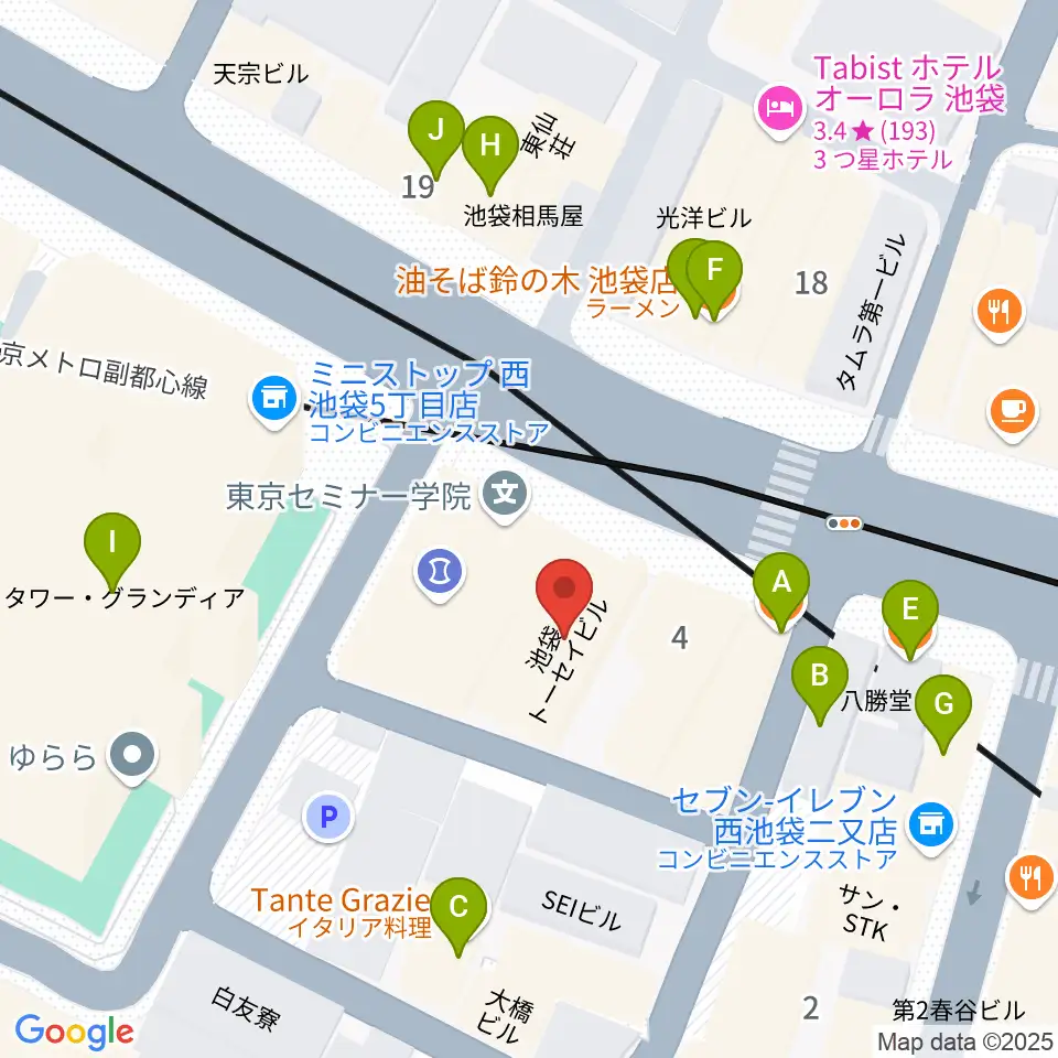 Beeボーカルスクール池袋本校周辺のファミレス・ファーストフード一覧地図