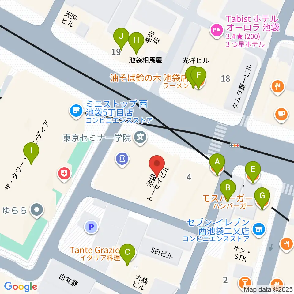 Beeボーカルスクール池袋本校周辺のファミレス・ファーストフード一覧地図