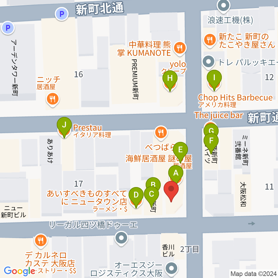 MUSICA VITA音楽教室 新町校周辺のファミレス・ファーストフード一覧地図