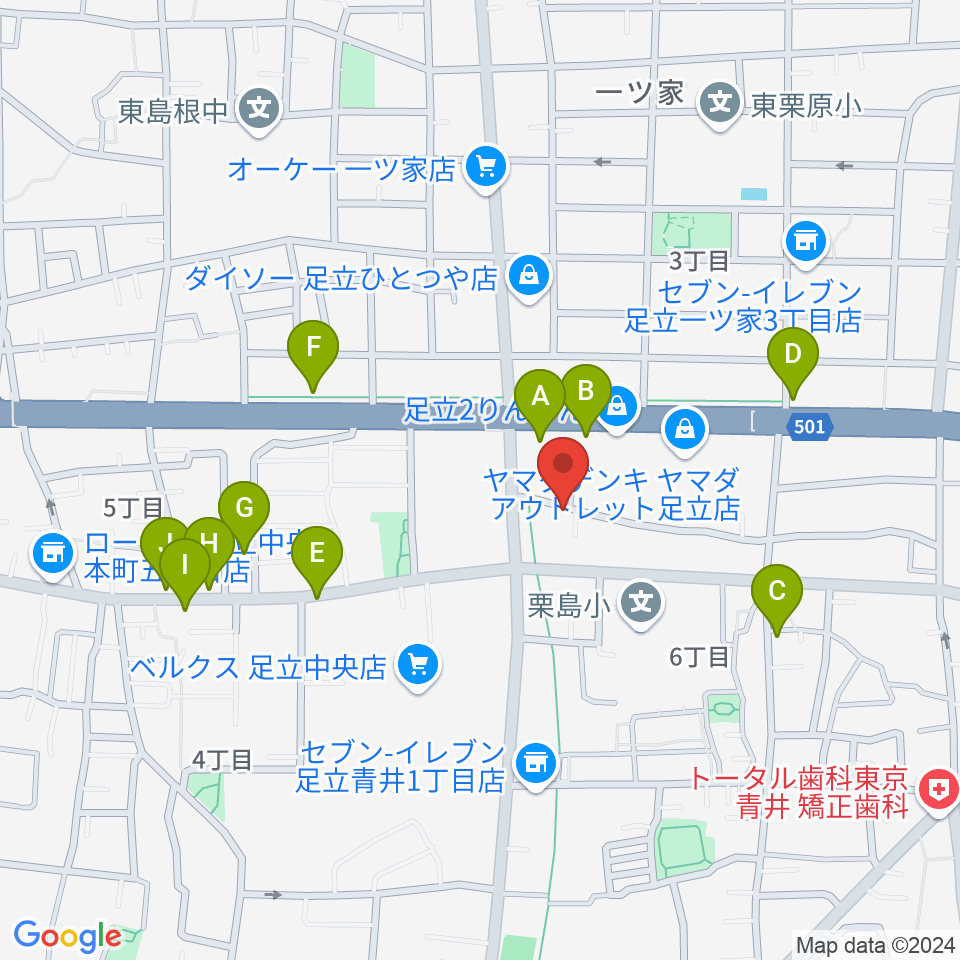 ラブピアノ教室周辺のファミレス・ファーストフード一覧地図