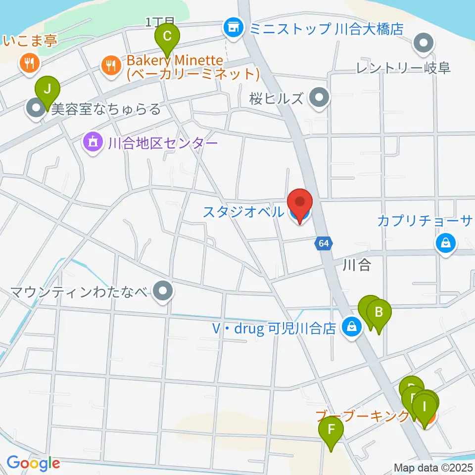 STUDIO BELL周辺のファミレス・ファーストフード一覧地図