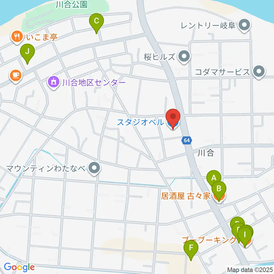 STUDIO BELL周辺のファミレス・ファーストフード一覧地図