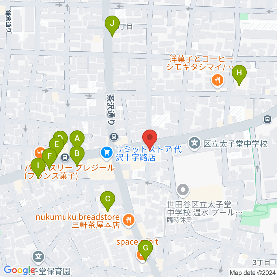 スタジオファミリア三軒茶屋店周辺のファミレス・ファーストフード一覧地図