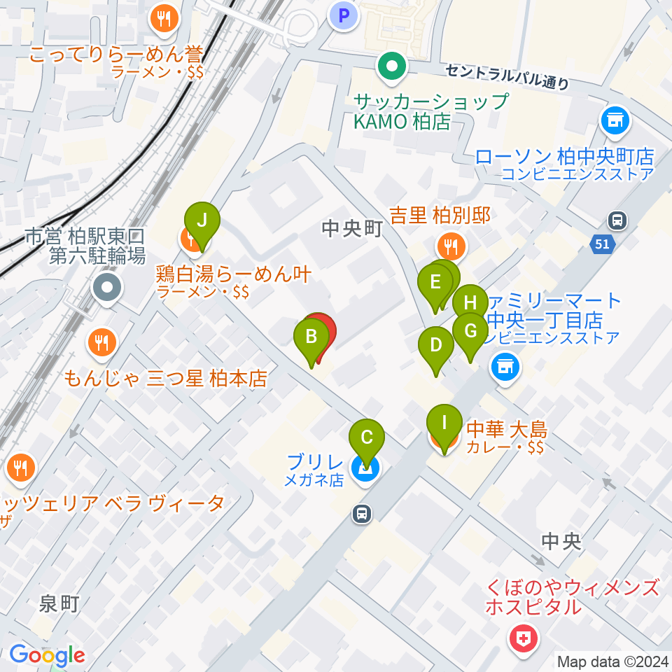 柏616&04周辺のファミレス・ファーストフード一覧地図