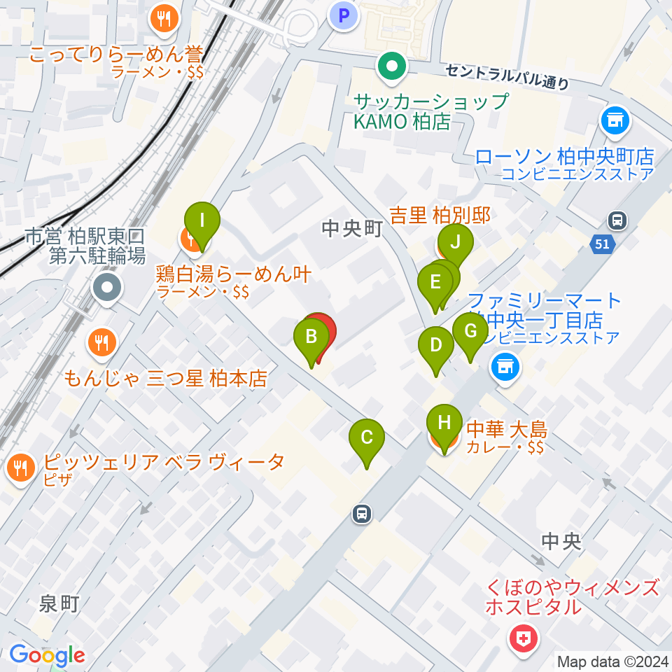 柏616&04周辺のファミレス・ファーストフード一覧地図