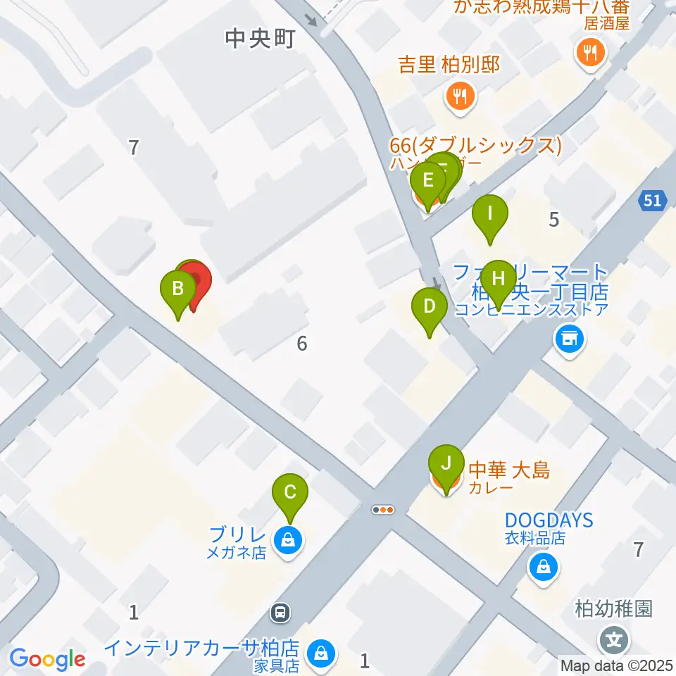 柏616&04周辺のファミレス・ファーストフード一覧地図