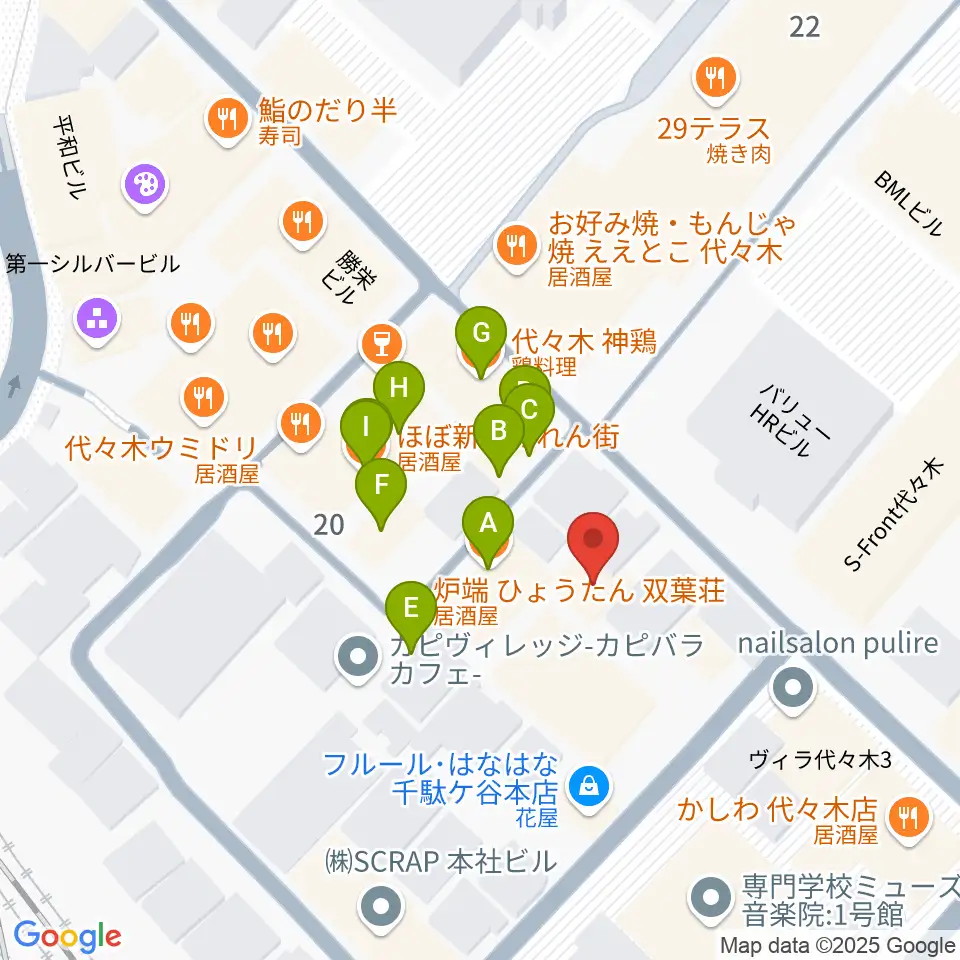 ブレスヴォイストレーニング研究所周辺のファミレス・ファーストフード一覧地図
