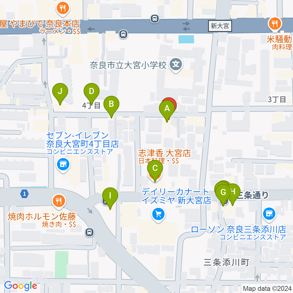 新大宮G5周辺のファミレス・ファーストフード一覧地図