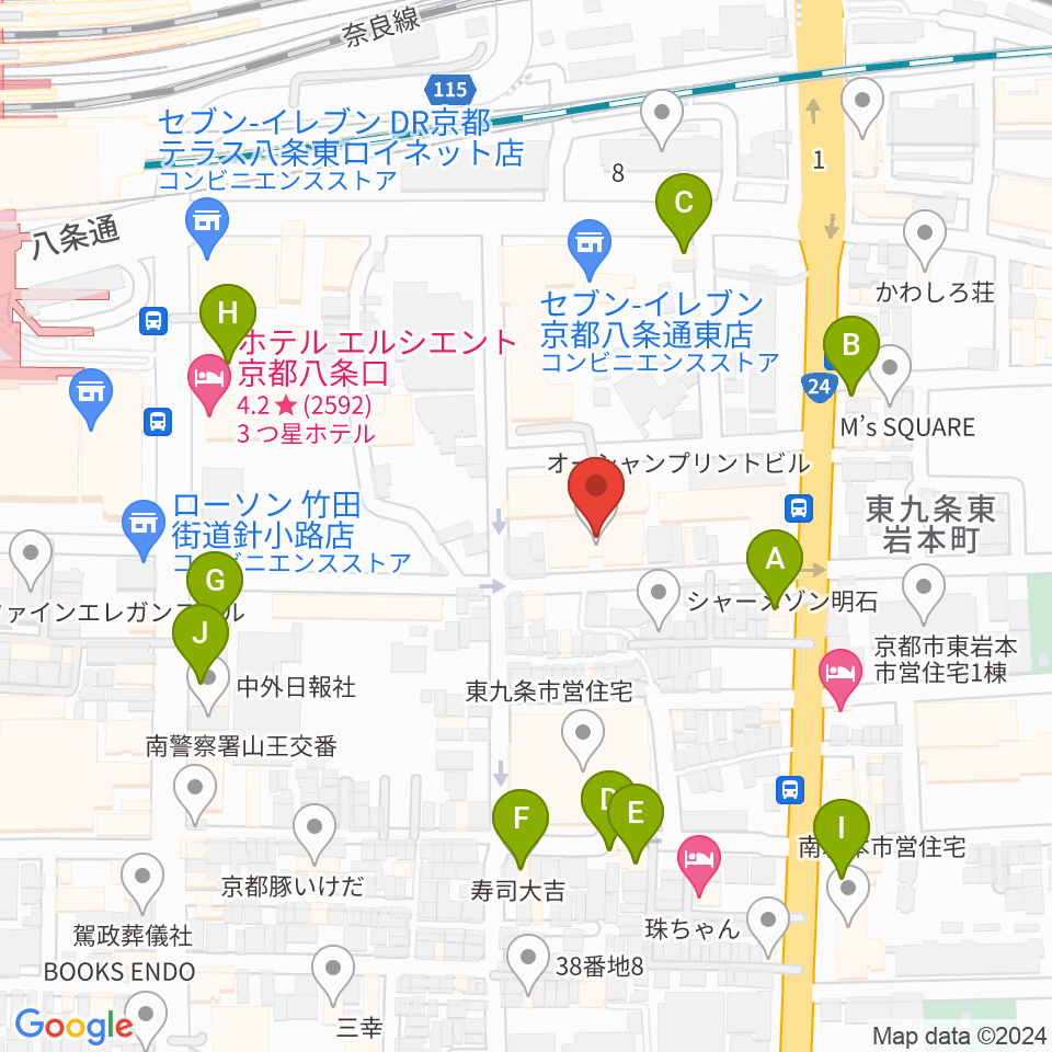 京都スタジオウェーブ周辺のファミレス・ファーストフード一覧地図