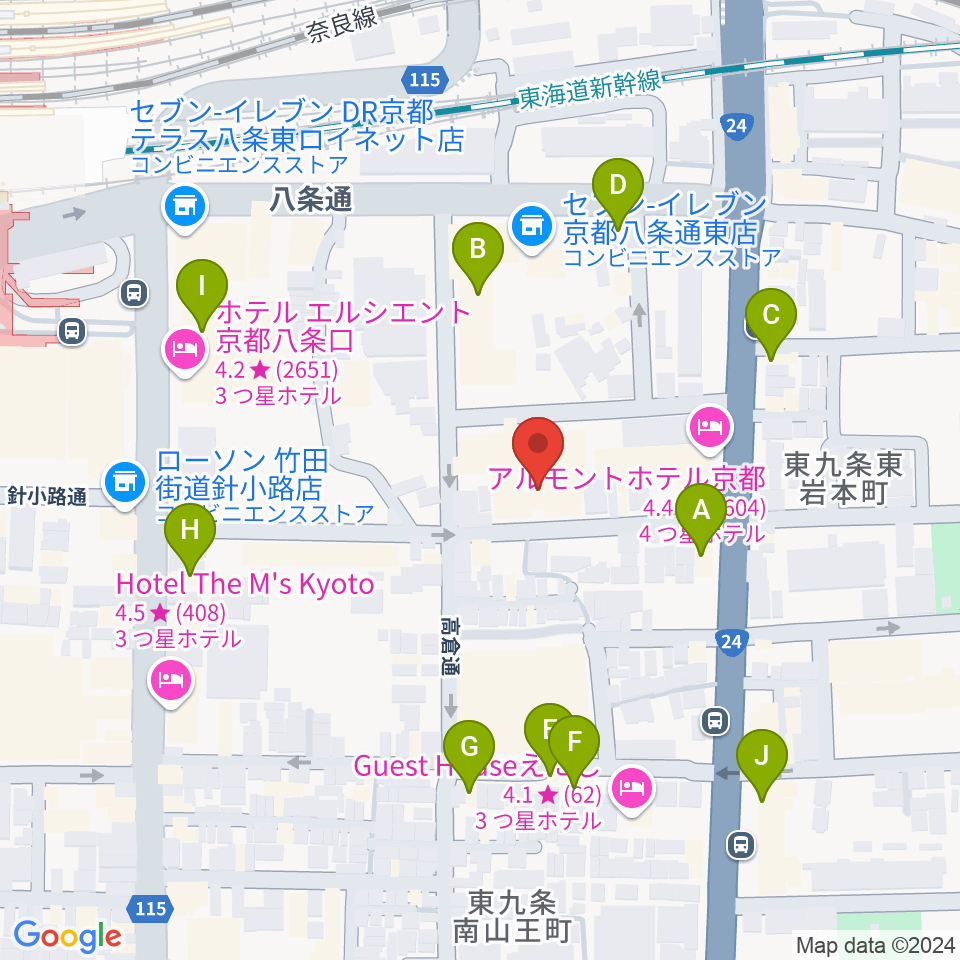 京都スタジオウェーブ周辺のファミレス・ファーストフード一覧地図