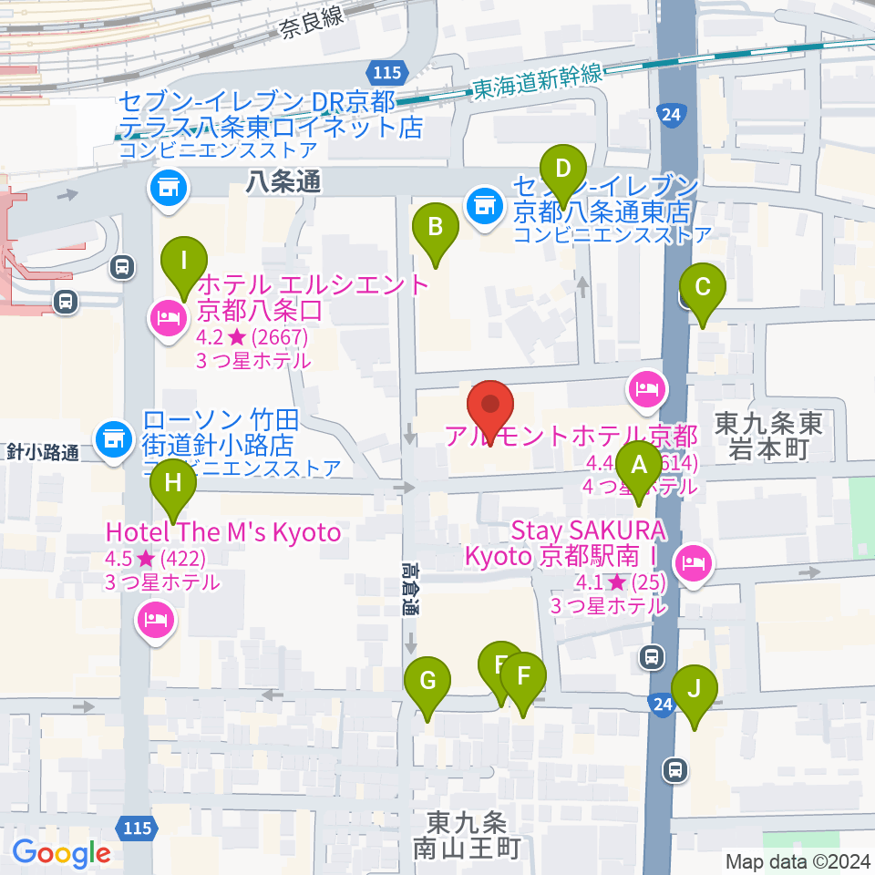 京都スタジオウェーブ周辺のファミレス・ファーストフード一覧地図