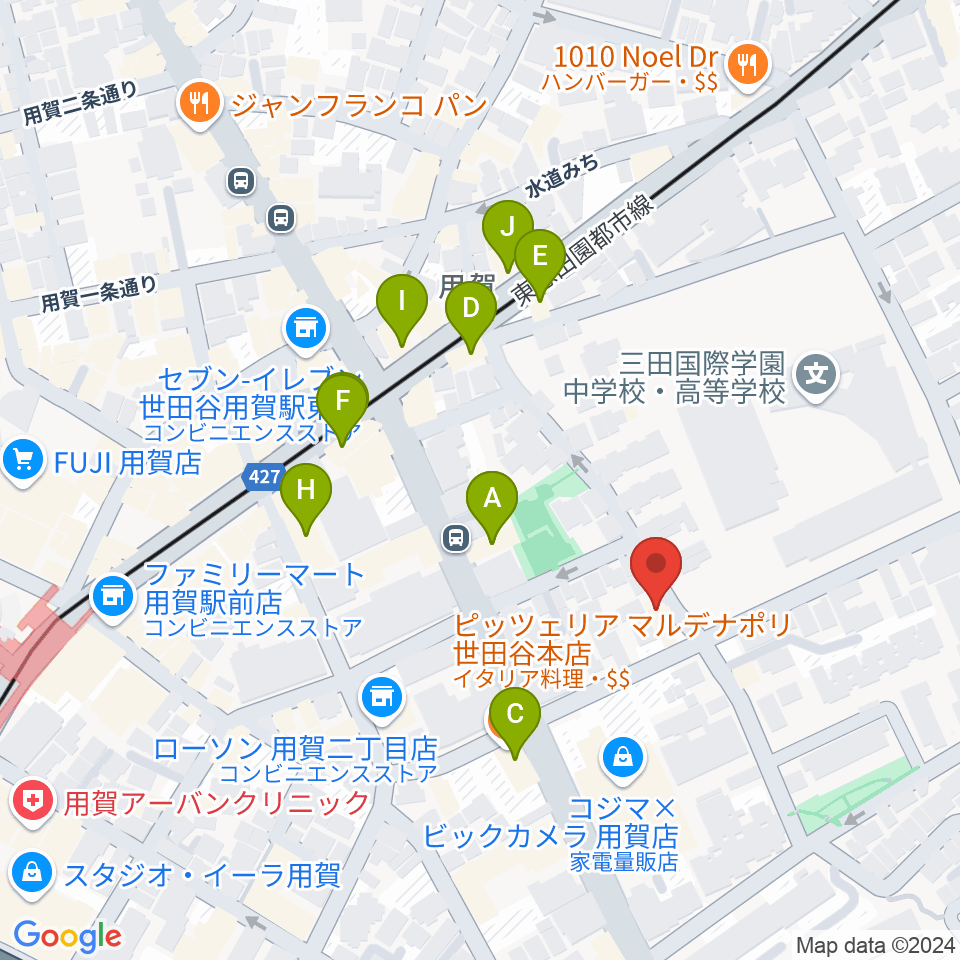 キャロルリトミックスクール周辺のファミレス・ファーストフード一覧地図