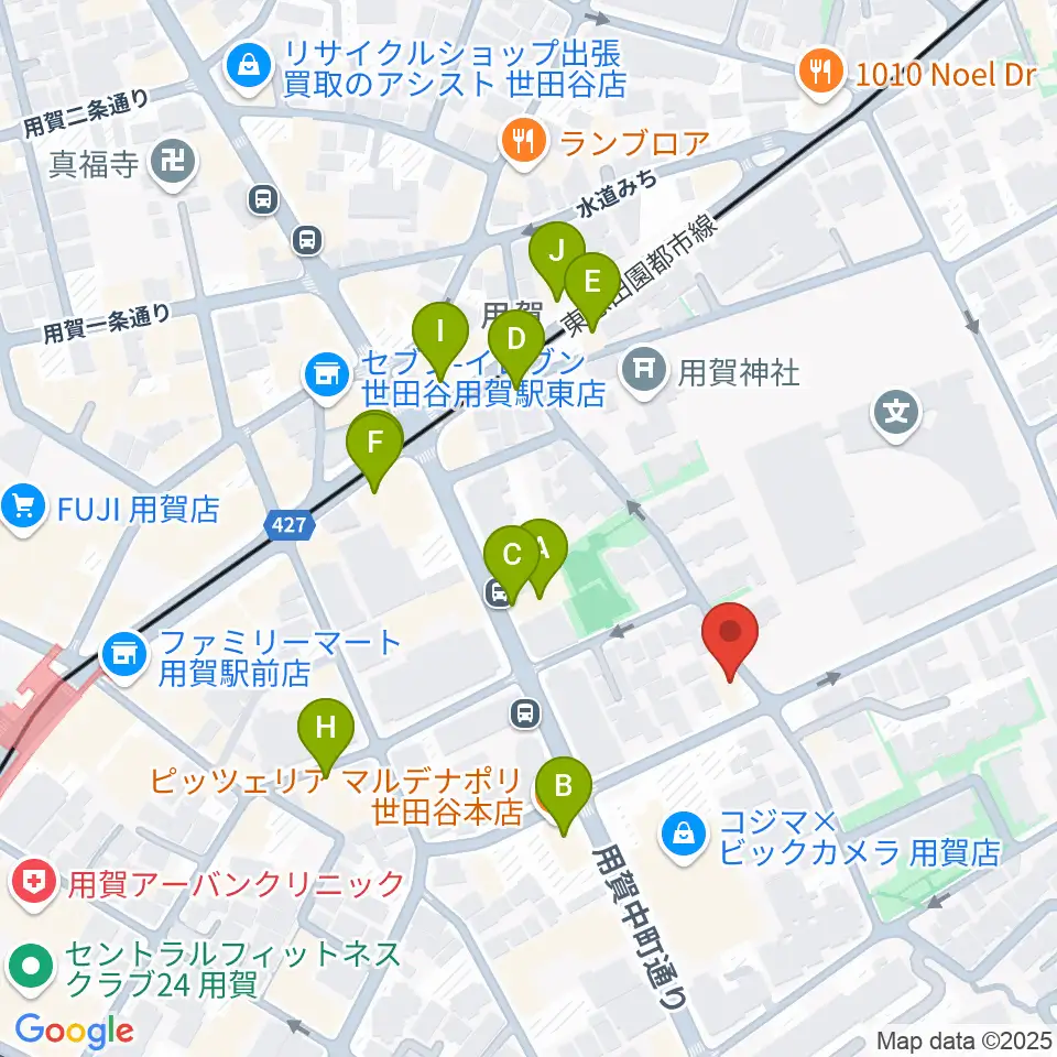 キャロルリトミックスクール周辺のファミレス・ファーストフード一覧地図