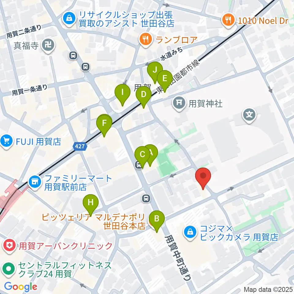 キャロルリトミックスクール周辺のファミレス・ファーストフード一覧地図
