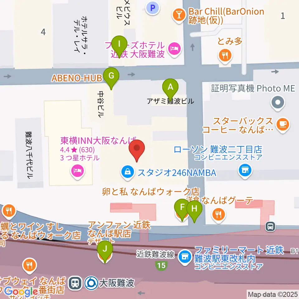 スタジオ246なんば周辺のファミレス・ファーストフード一覧地図