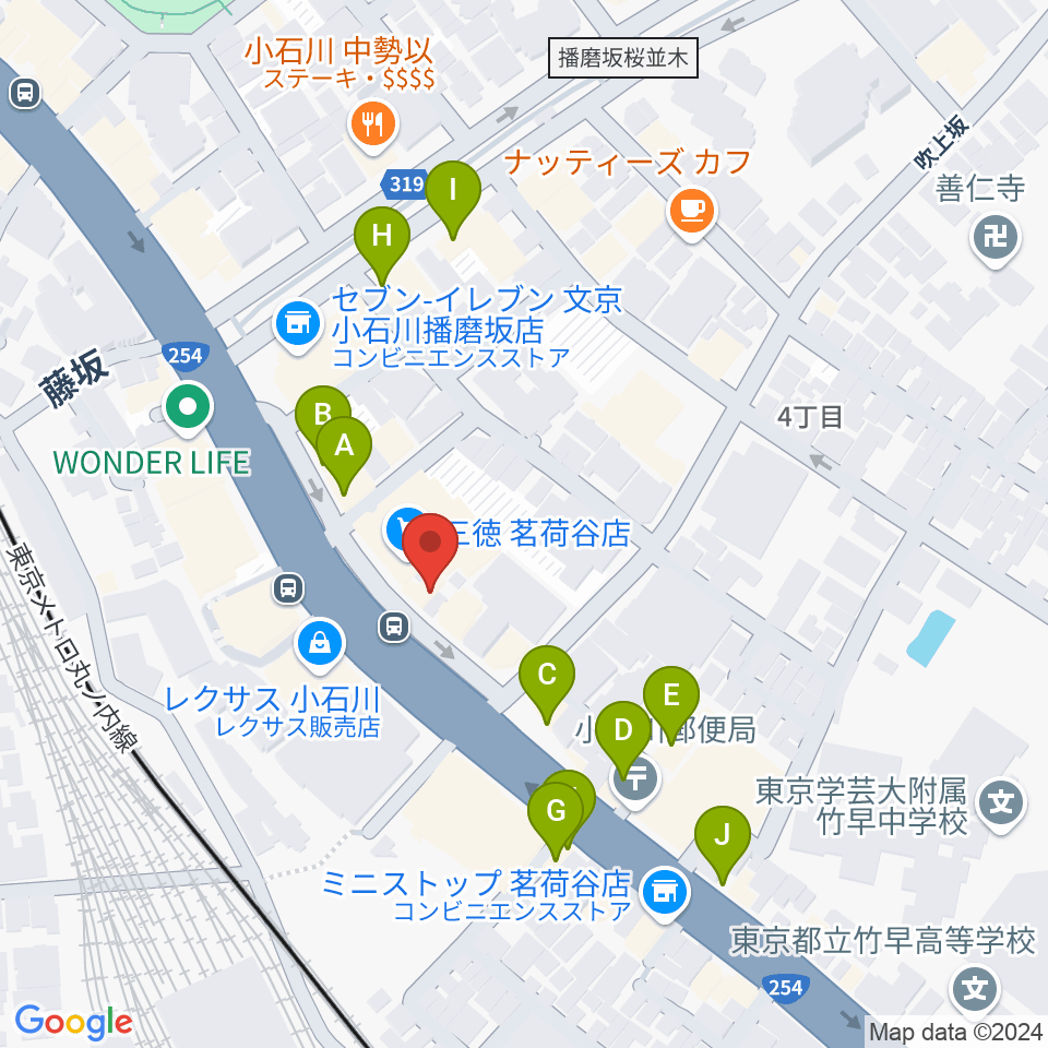 コムコムミュージックスクール周辺のファミレス・ファーストフード一覧地図