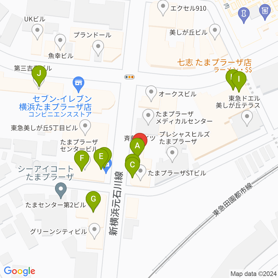 グレースハープ横浜たまプラーザ店周辺のファミレス・ファーストフード一覧地図