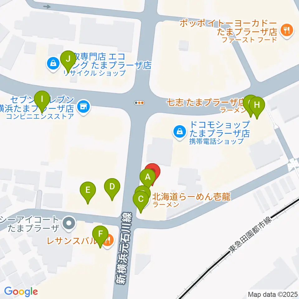 グレースハープ横浜たまプラーザ店周辺のファミレス・ファーストフード一覧地図