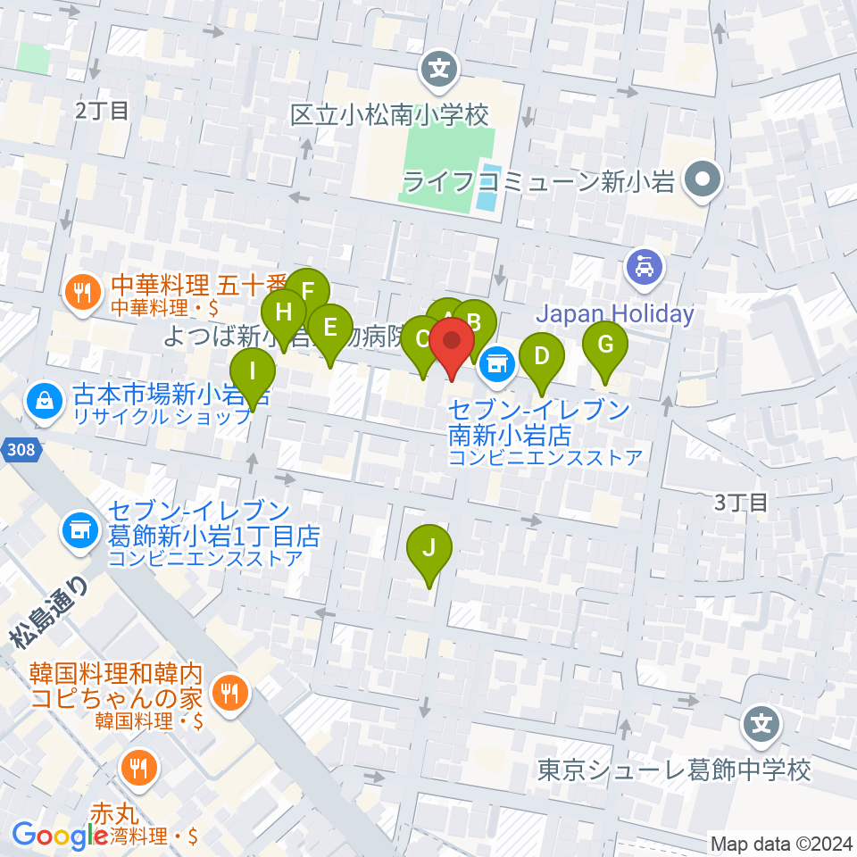 新小岩BOTTON CLUB周辺のファミレス・ファーストフード一覧地図