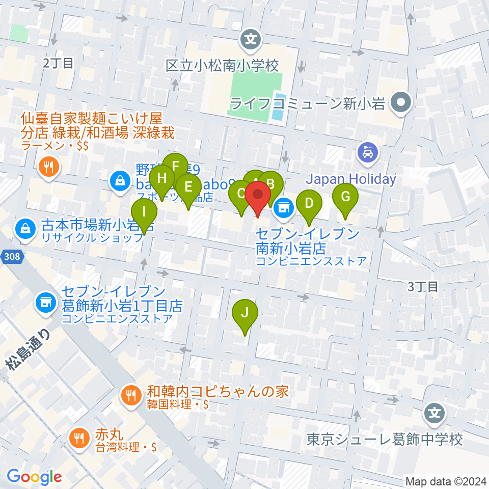 新小岩BOTTON CLUB周辺のファミレス・ファーストフード一覧地図