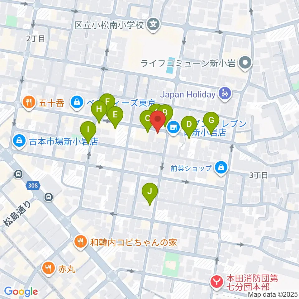 新小岩BOTTON CLUB周辺のファミレス・ファーストフード一覧地図