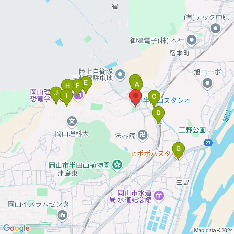 半田山スタジオ周辺のファミレス・ファーストフード一覧地図