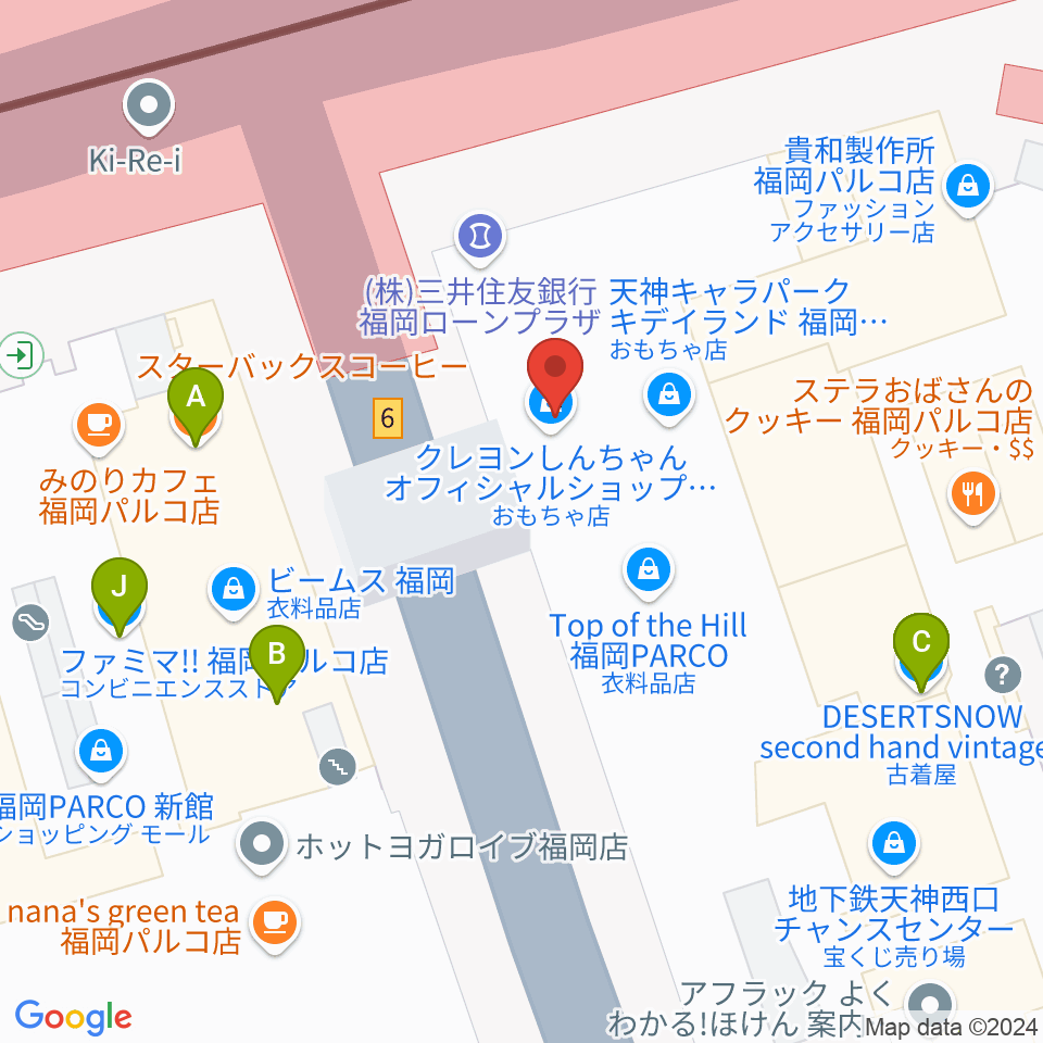 イシバシ楽器 福岡パルコ店周辺のファミレス・ファーストフード一覧地図