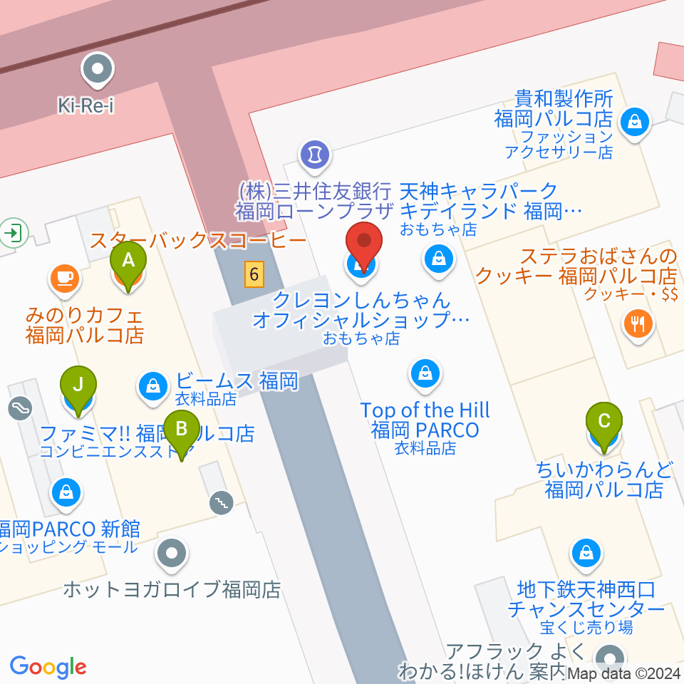 イシバシ楽器 福岡パルコ店周辺のファミレス・ファーストフード一覧地図