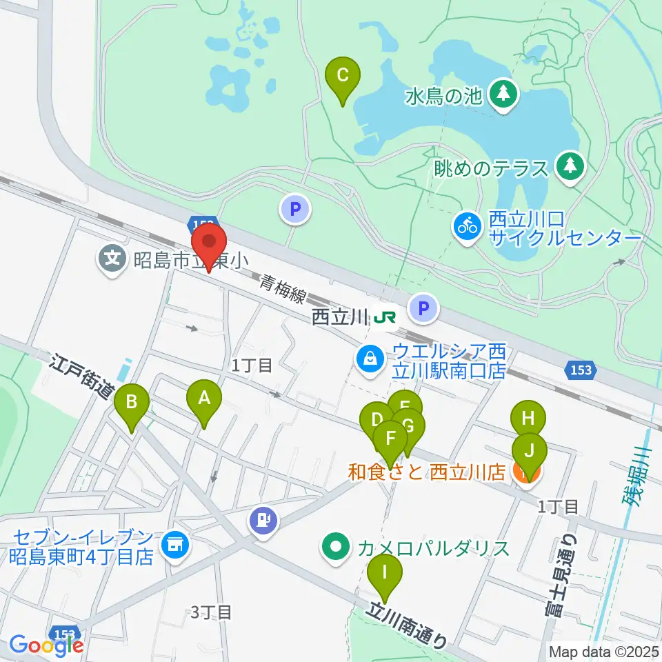 西立川総合音楽センター周辺のファミレス・ファーストフード一覧地図