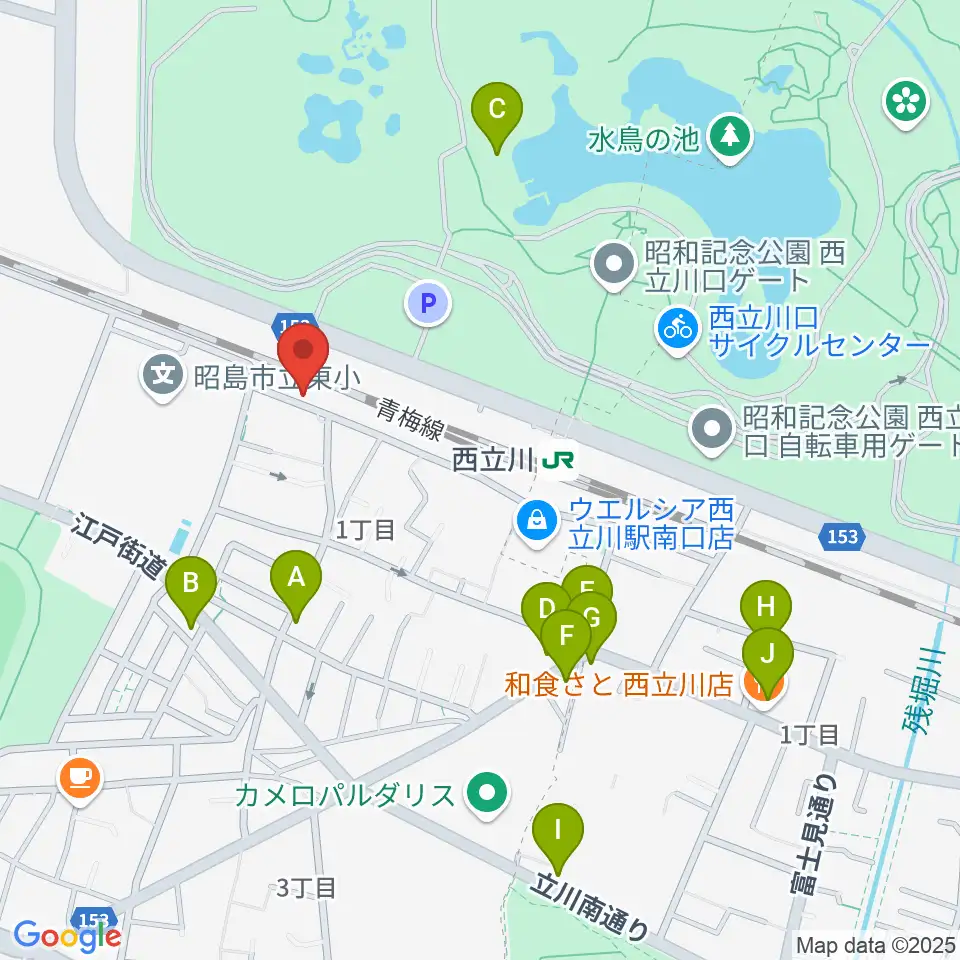 西立川総合音楽センター周辺のファミレス・ファーストフード一覧地図