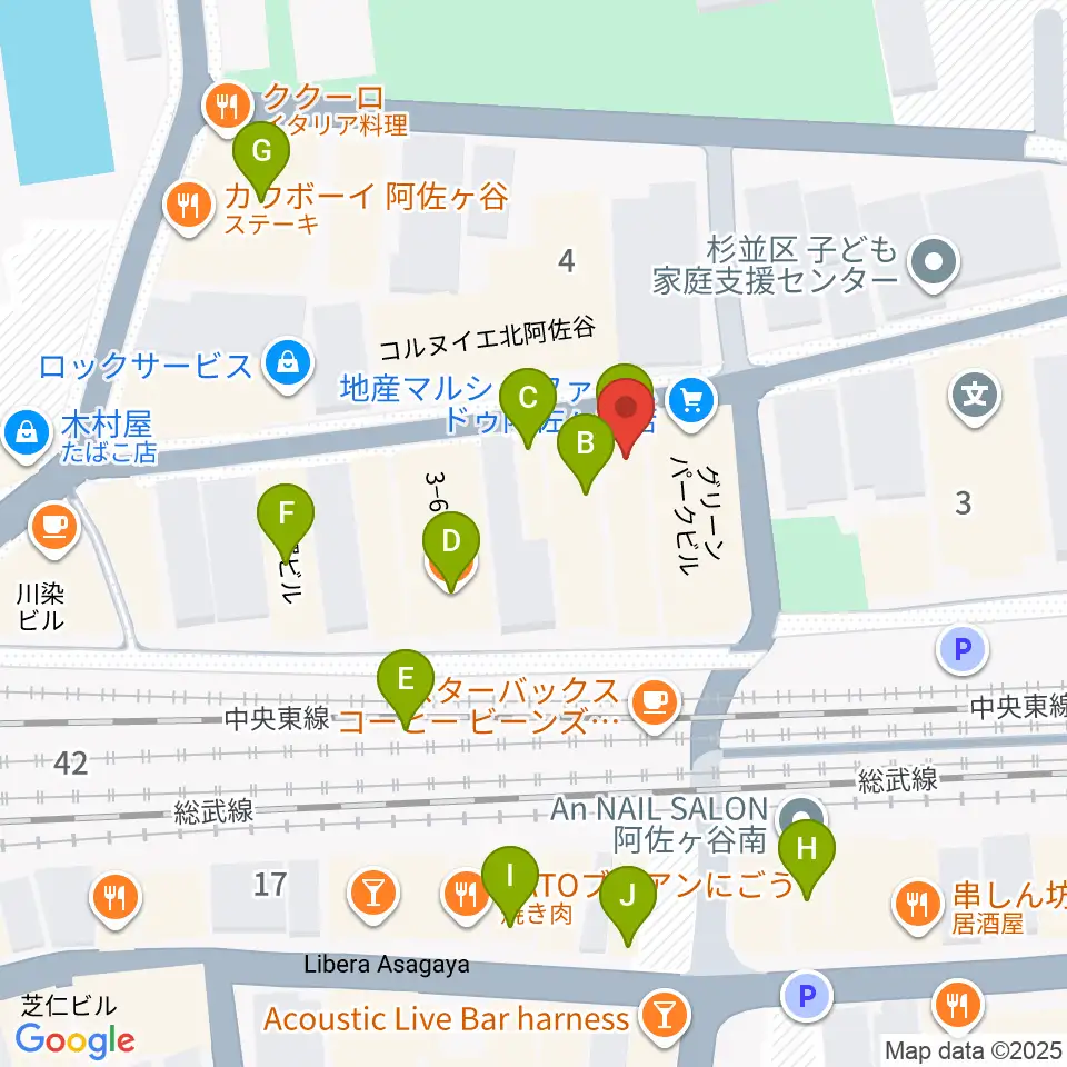 阿佐ヶ谷オイルシティ周辺のファミレス・ファーストフード一覧地図