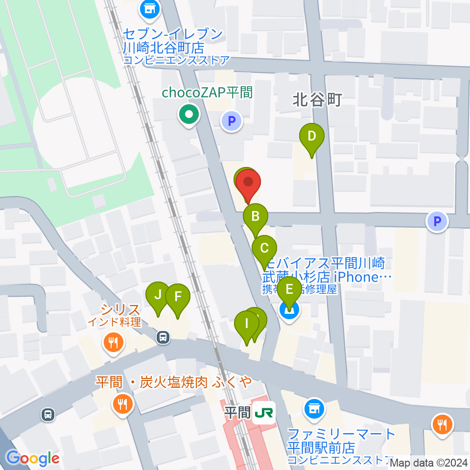 冨井ピアノ工房周辺のファミレス・ファーストフード一覧地図