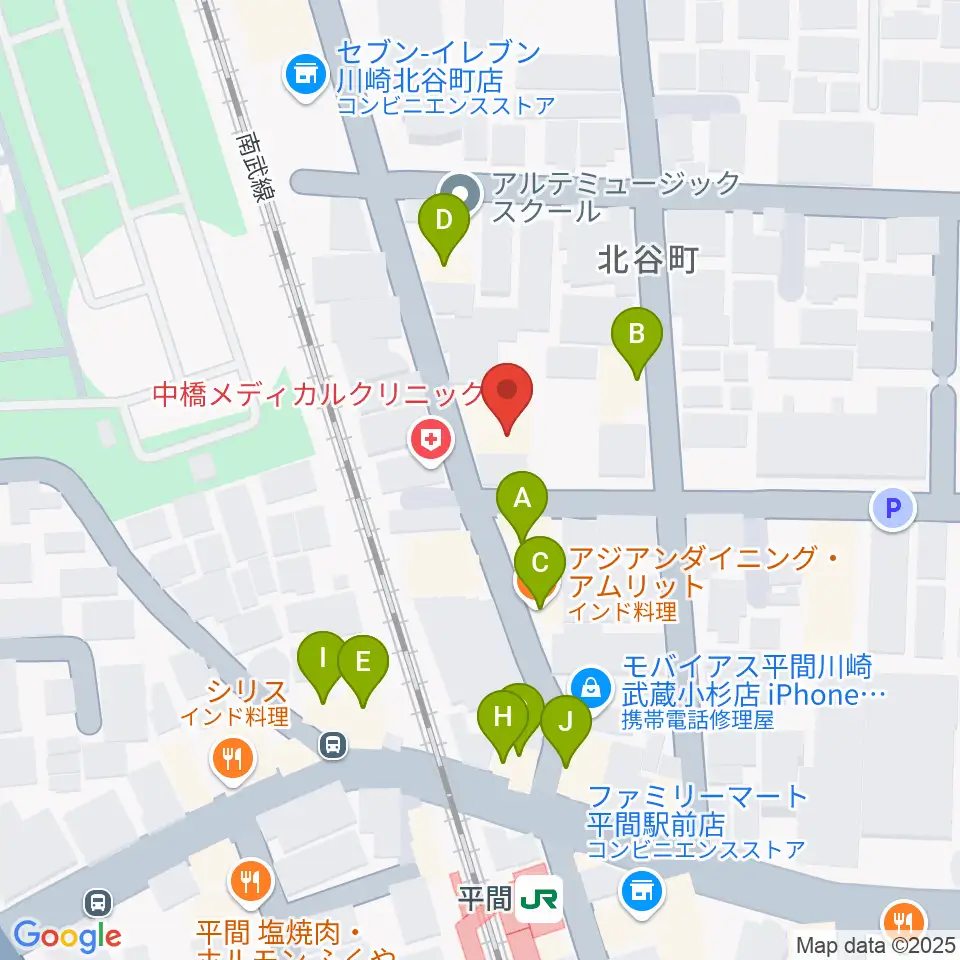 冨井ピアノ工房周辺のファミレス・ファーストフード一覧地図