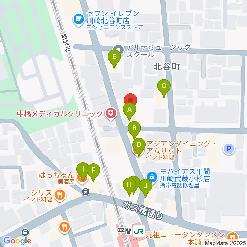 冨井ピアノ工房周辺のファミレス・ファーストフード一覧地図