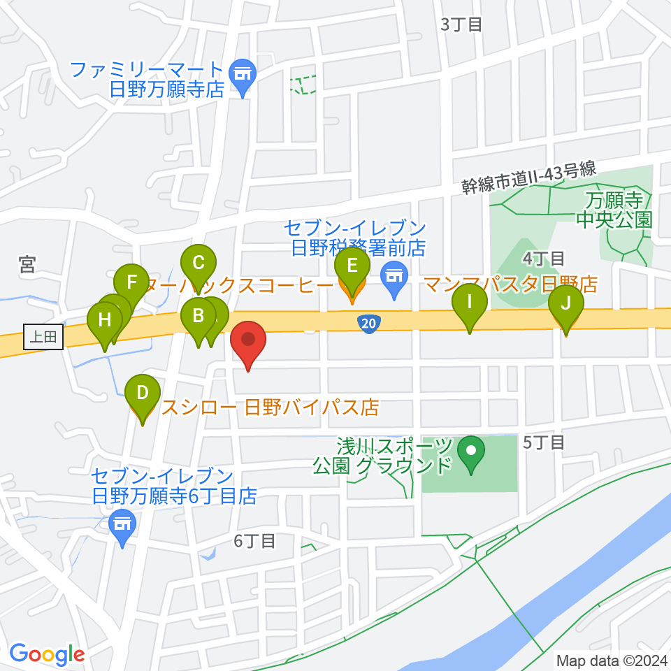 スタジオログ周辺のファミレス・ファーストフード一覧地図