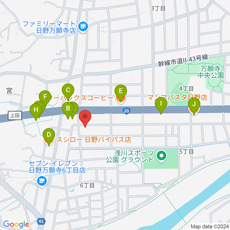 スタジオログ周辺のファミレス・ファーストフード一覧地図