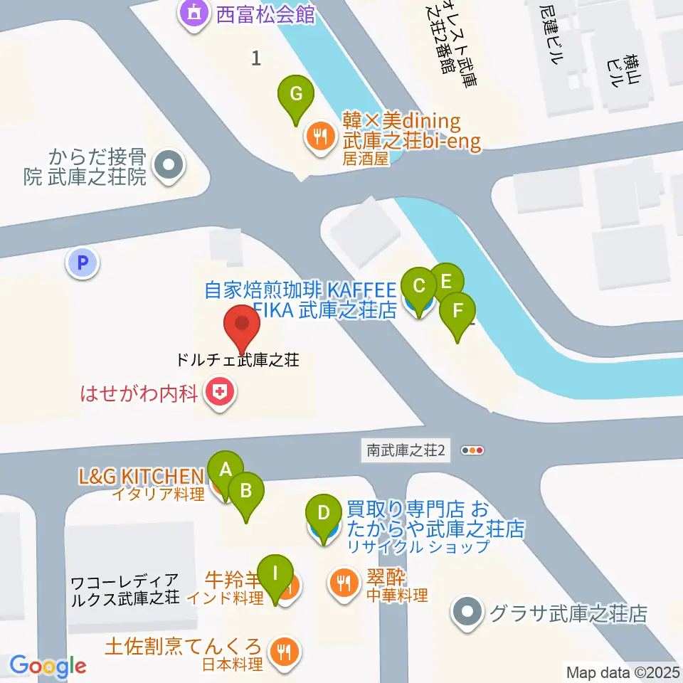 アローミュージックスクール周辺のファミレス・ファーストフード一覧地図