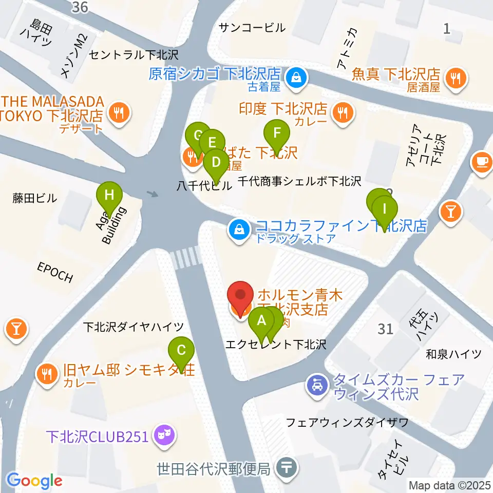 下北沢ロフト周辺のファミレス・ファーストフード一覧地図