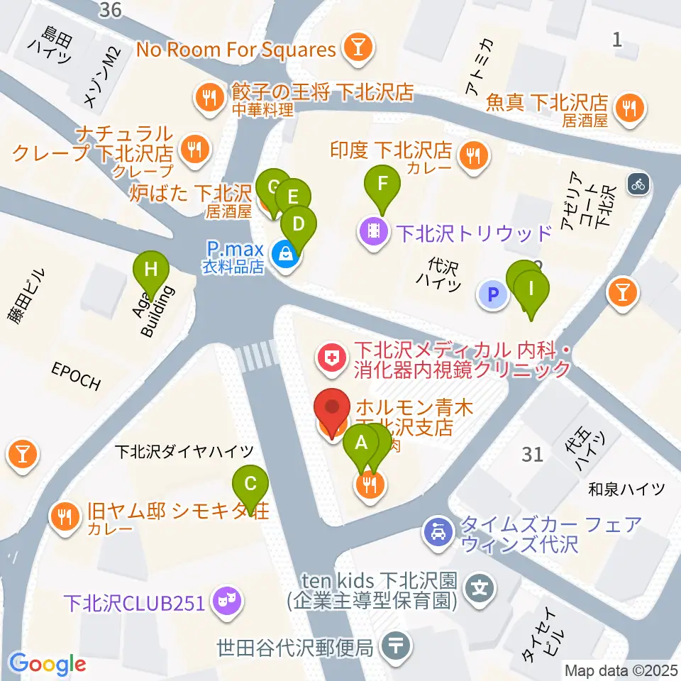 下北沢ロフト周辺のファミレス・ファーストフード一覧地図