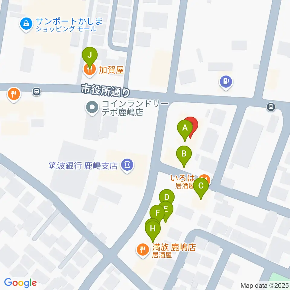 オワリヤ楽器 鹿島センター周辺のファミレス・ファーストフード一覧地図
