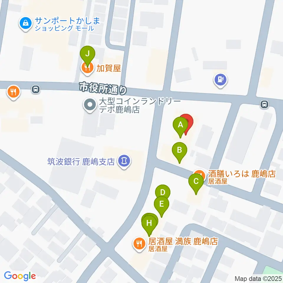 オワリヤ楽器 鹿島センター周辺のファミレス・ファーストフード一覧地図