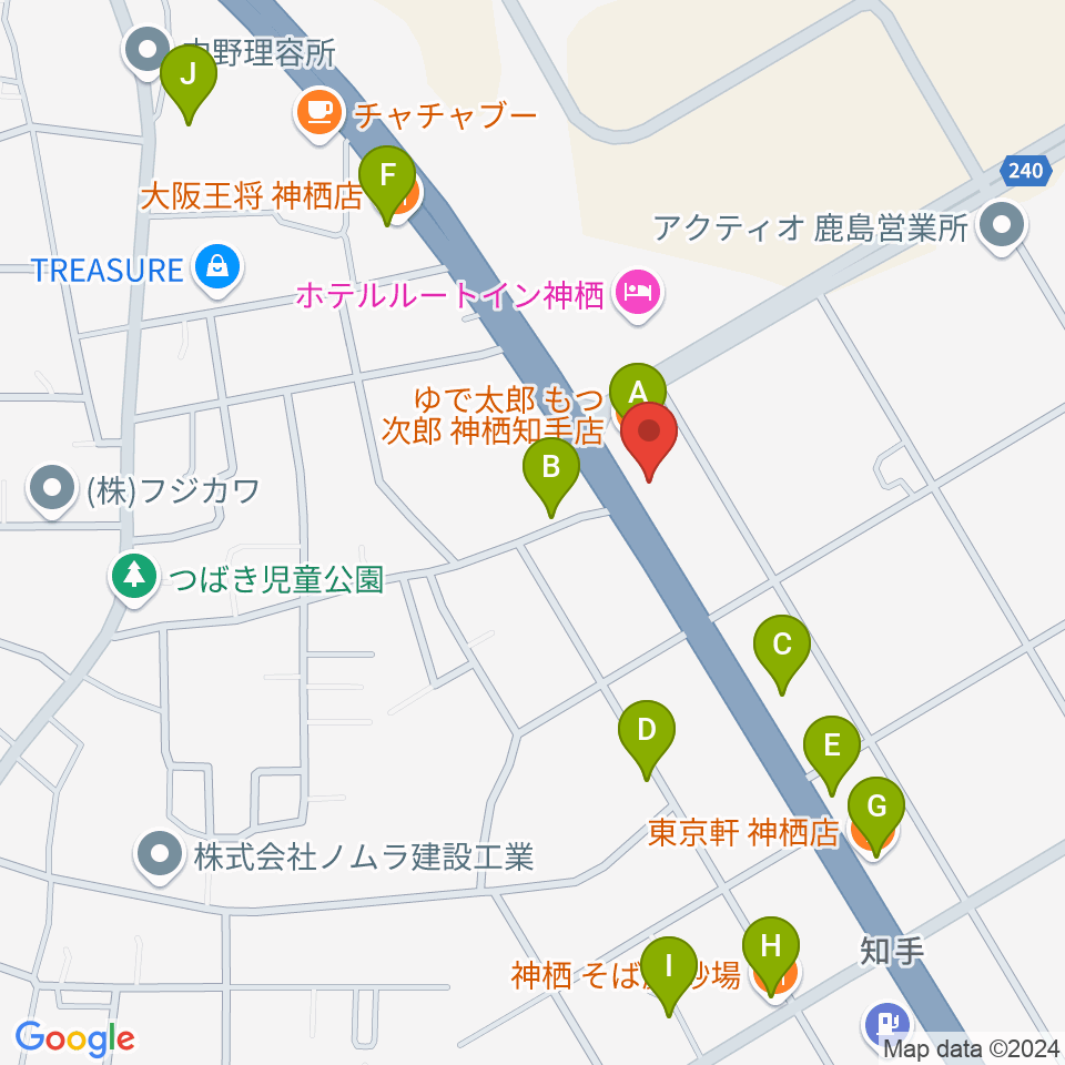 オワリヤ楽器 神栖支店周辺のファミレス・ファーストフード一覧地図