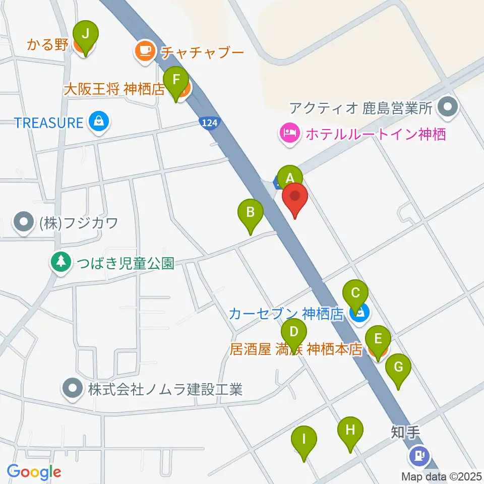 オワリヤ楽器 神栖支店周辺のファミレス・ファーストフード一覧地図