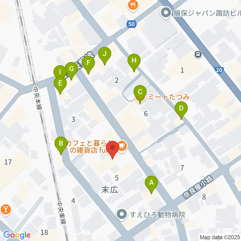 上諏訪ドアーズ周辺のファミレス・ファーストフード一覧地図